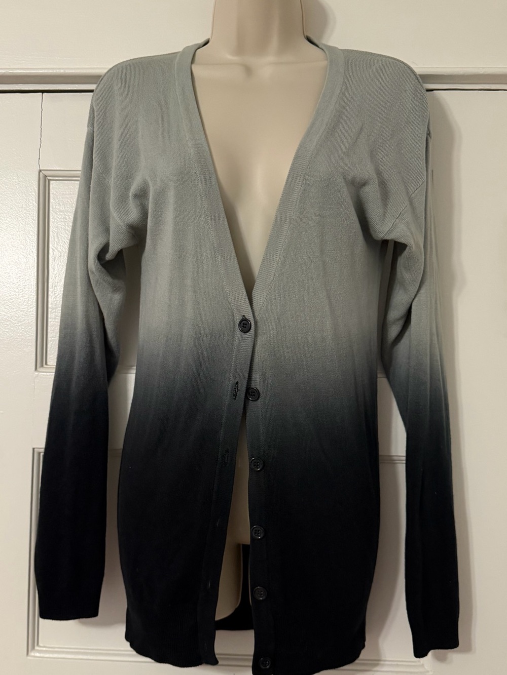 Ombre Light Blue to Dark Navy V-Neck Button Cardigan Sweater